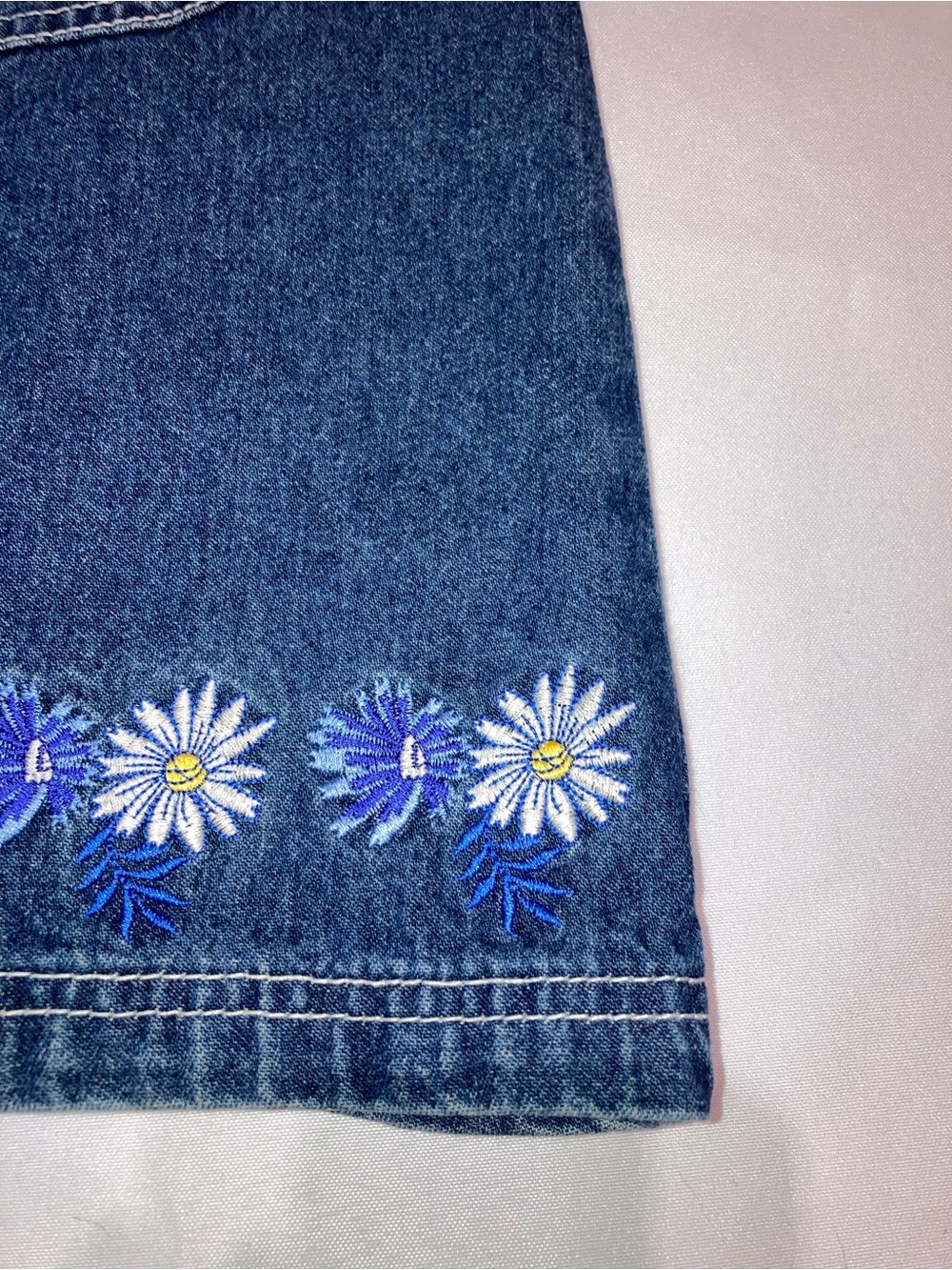 Denim Daisy Embroidered Midi Pinafore Dress - Blue - Picture 2 of 7